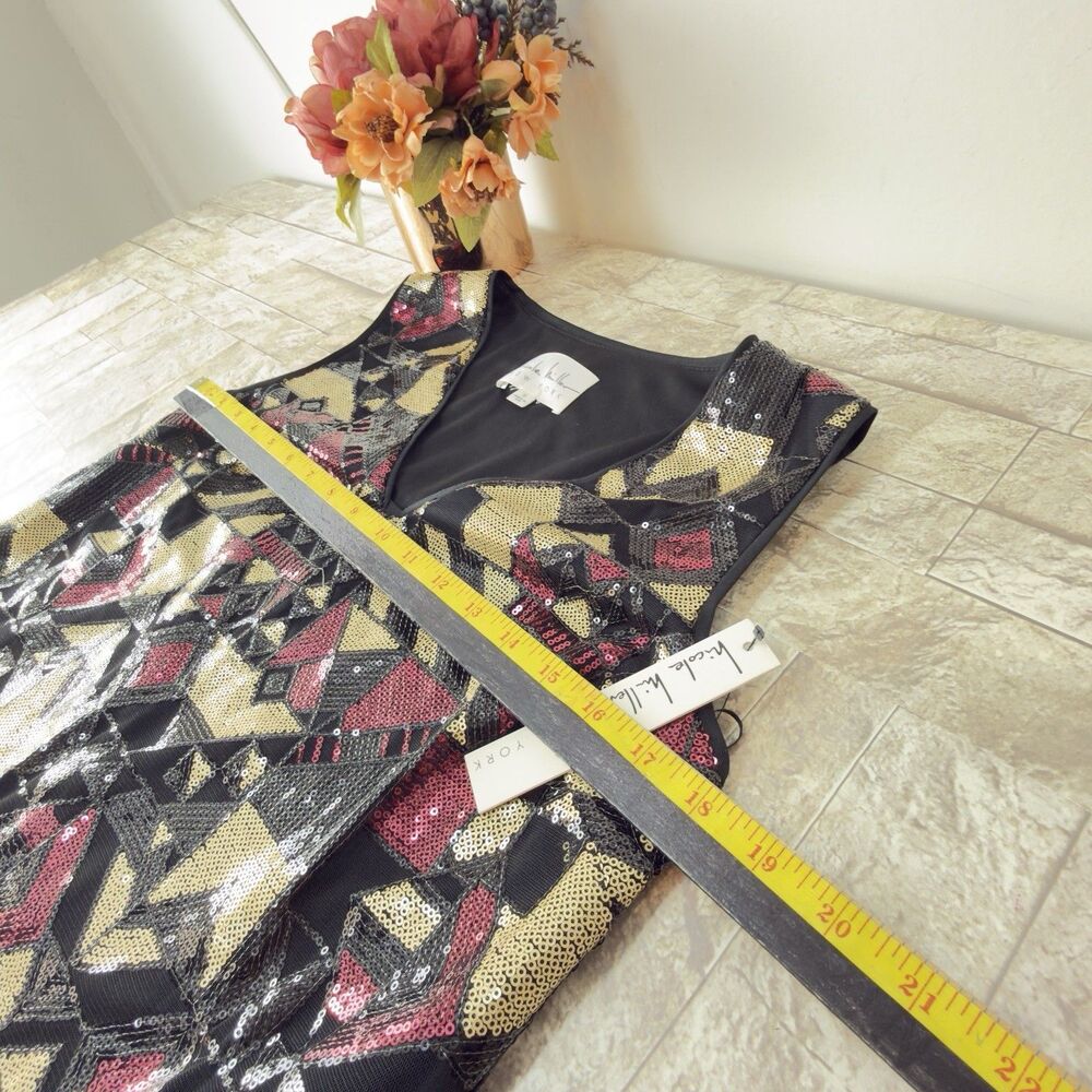 Nwt Nicole Miller New York V-Women Dress Size 8 Neck Sequin Shift Cocktail - Picture 12 of 16